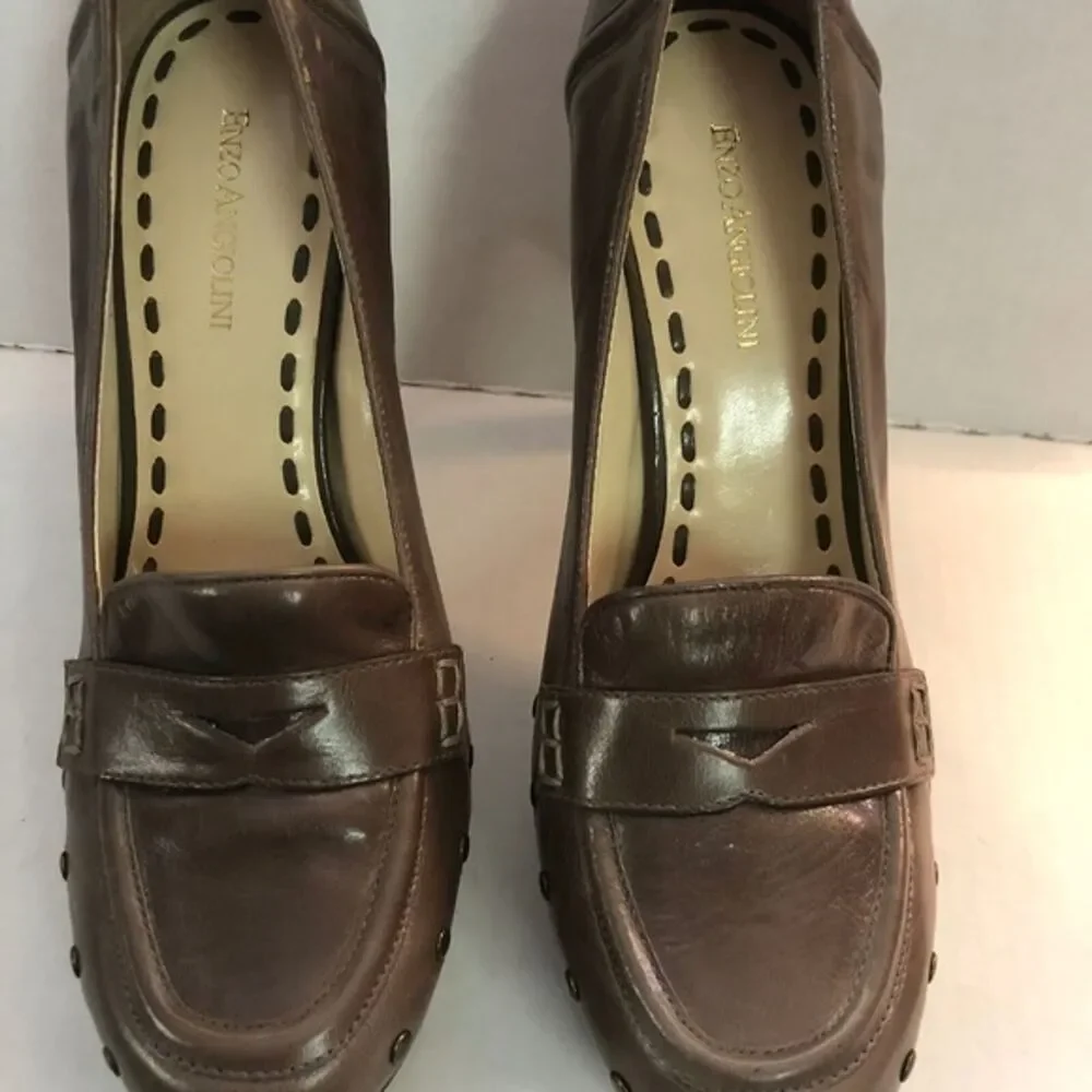 Enzo Angiolini Balinia Brown Leather Platform Heel Shoe Size 9